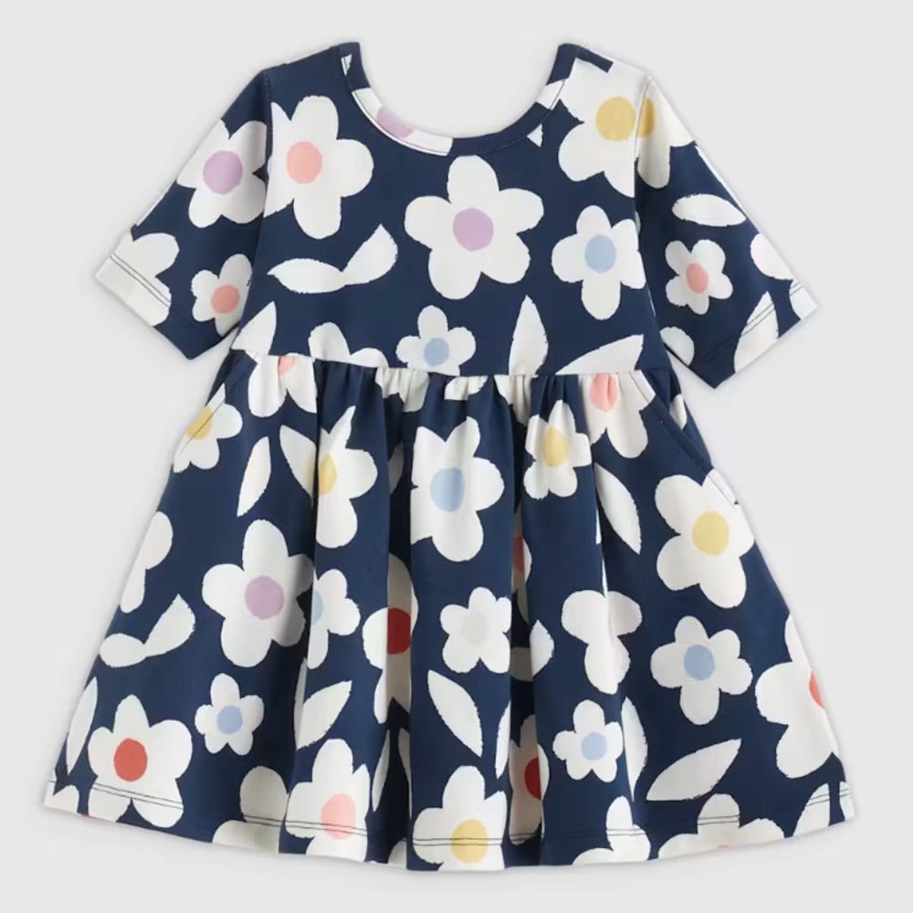 Quince Kids Floral‎ Dress - Navy and Multicolor